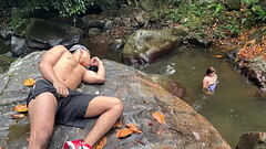 Fucked outdoors in the Rio Pance in Cali Colombia with a stranger who masturbates watching me - Celeste Alba &amp_ Angel Cruz Thumb