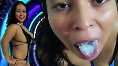 MILF swallowing cum. My cuckold does not have permission to fuckme, I masturbate for him. As consolation I suck his small cock, and I swallow his semen when he cums in my mouth. He'_s a faggot asshole Thumb