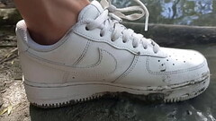 Jon Arteen plays in the mud with his new sneakers Nike Air Force One AF1 sockless. Boy foot fetish gay porn video Thumb