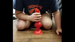 i play with my huge dilto and i cum in my chastity cage Thumb
