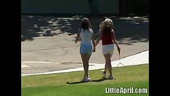 Naughty amateur lesbians licking pussy with Little April Thumb