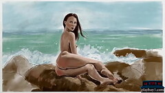 Petite brunette model Adel Morel strips naked outdoor Thumb